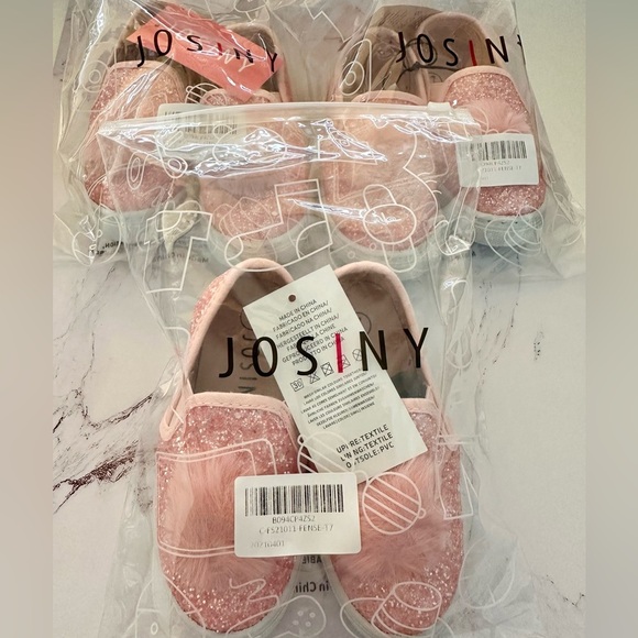 Kids Size 7 Pink Glittered Poms Slip On Shoes BNWT - Picture 6 of 7